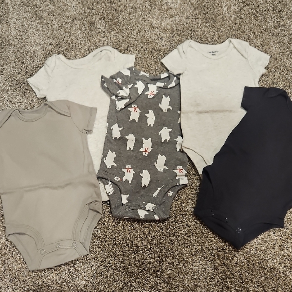 Carter's Kids Bodysuits - Gray, Cream, and Navy